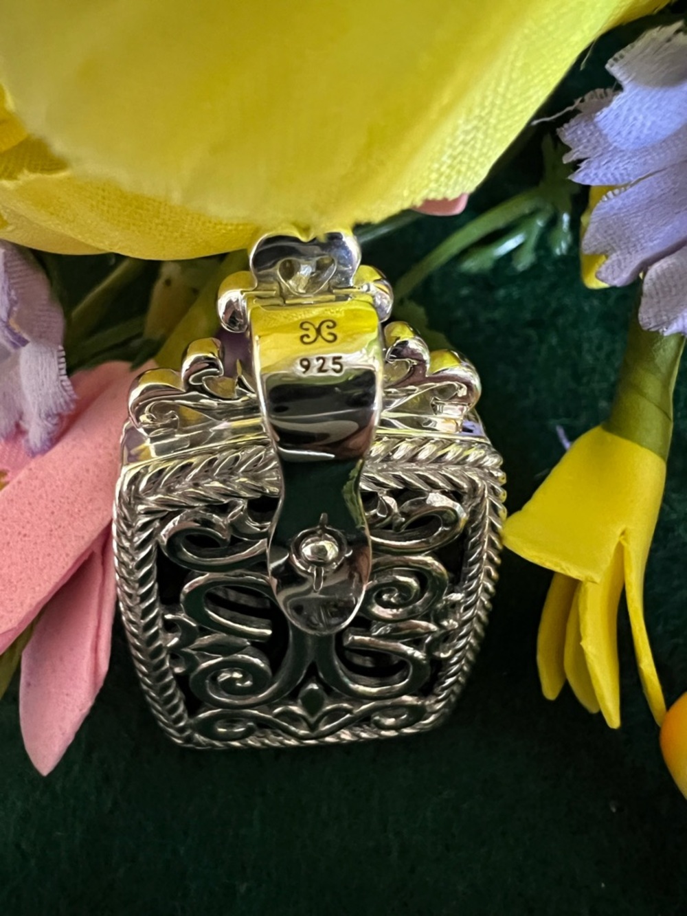Ornate Filigree Pendant/Enhancer Silver & Gold Tones - Picture 2 of 13